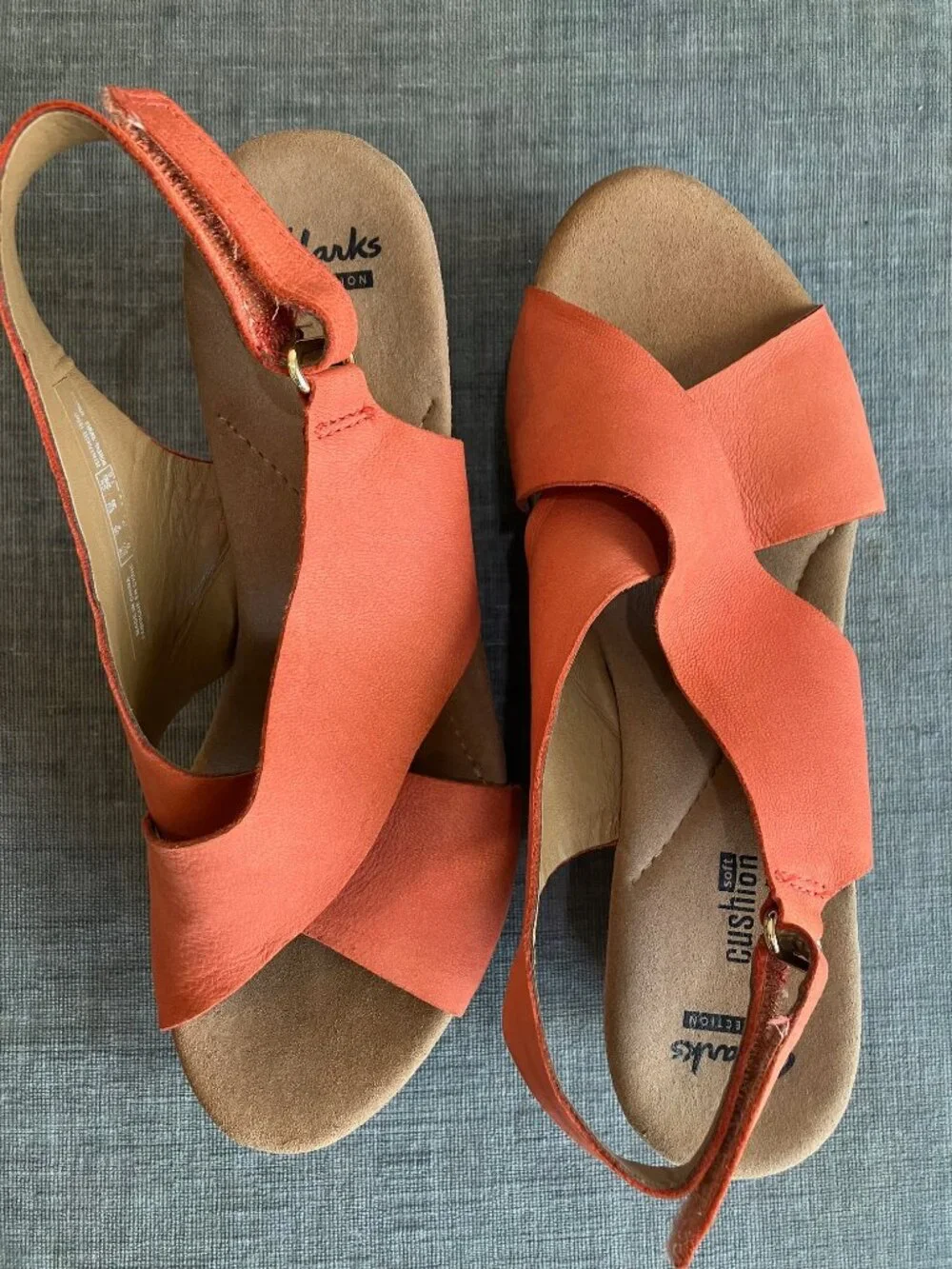 Clarks Collection Womens 8 Orange Cork Wedge Sandals 3